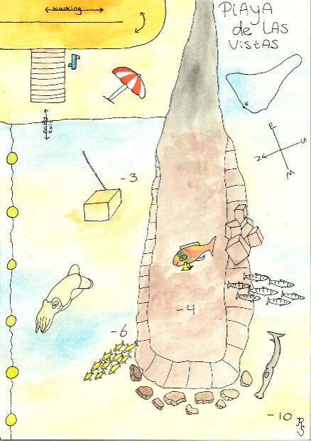 map of Playa de las Vistas dive site created by diving atlantis tenerife