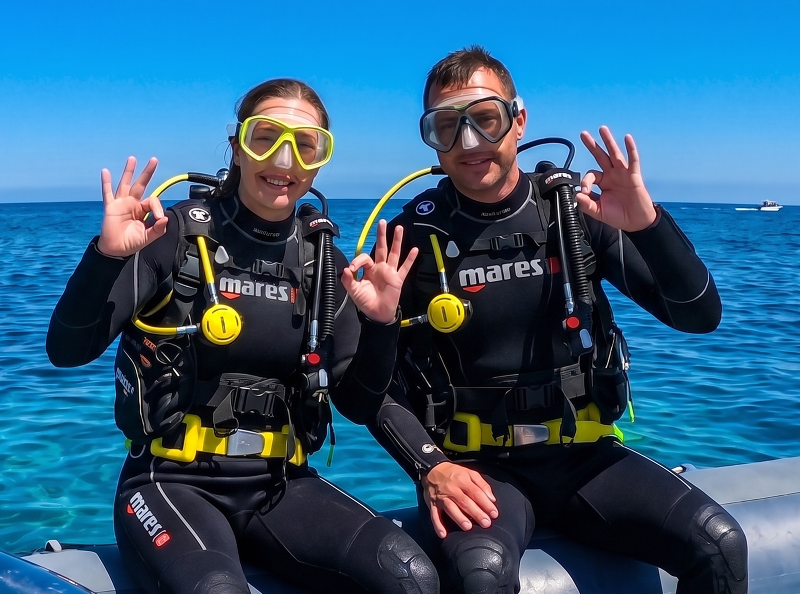 divers on a boat ready to dive in PalmMar