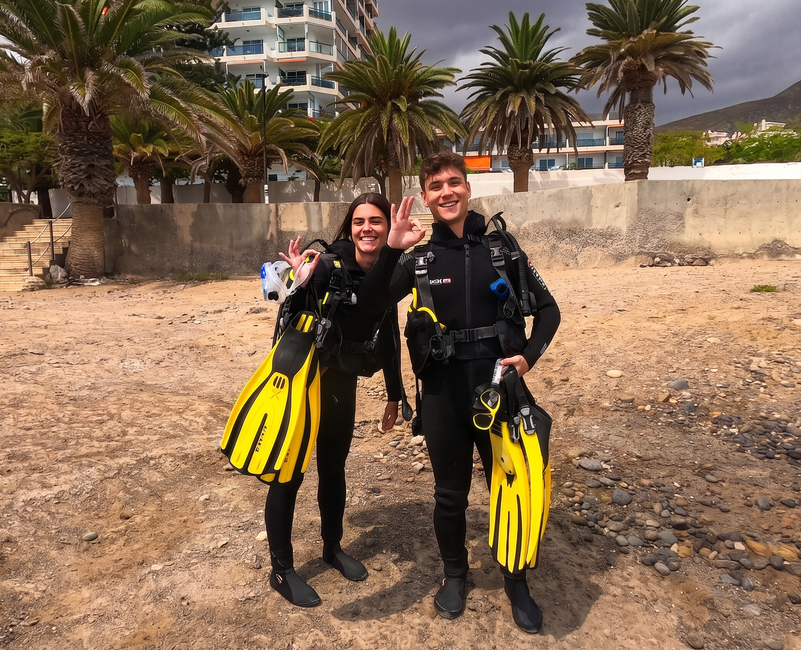 shore diving happy couple first time dive tenerife